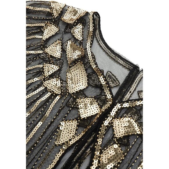 🆕 Women Gold Sequin Beaded Evening Cape Zig Zag Themed Party Dress Shawl Wraps - Picture 5 of 6